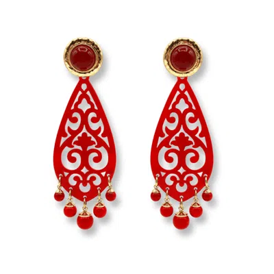 Michael Nash Jewelry Women's Amelia Red Carnelian Resin Cut Out Drop Earrings