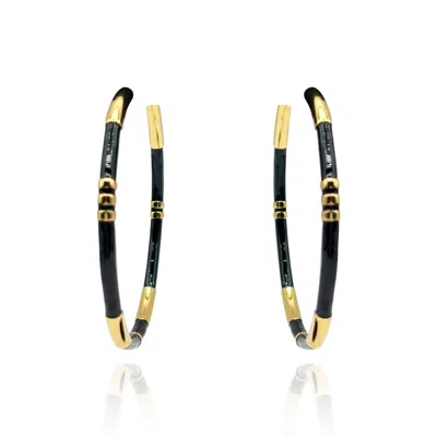 Michael Nash Jewelry Women's Black And Gold Stripe Hoop Eaarings