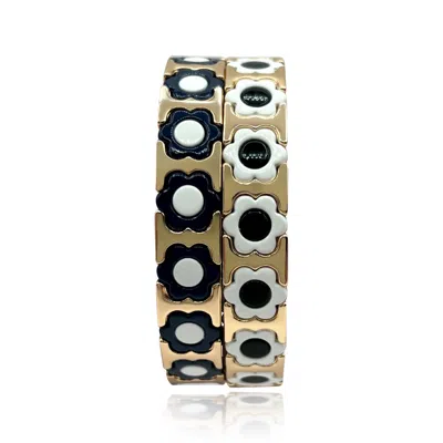 Michael Nash Jewelry Women's Black / Blue / Gold Black, White, Navy, And Gold Enamel Two-strand Elasticized Bracelets In Multi