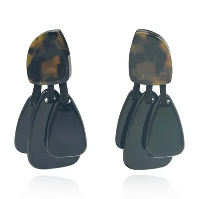 Michael Nash Jewelry Women's Black / Brown Tortoise Resin Top Earrings With Black Resin Drops