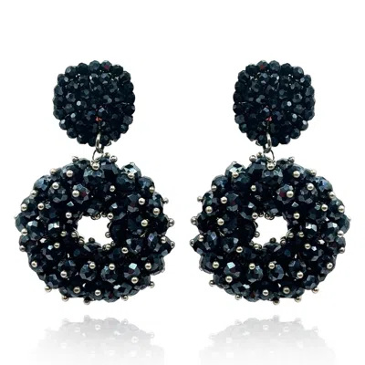 Michael Nash Jewelry Women's Black Glass Faceted Bead Clip On Drop Earrings