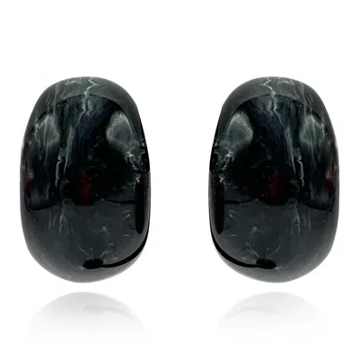 Michael Nash Jewelry Women's Black Marbled Resin Clip On Semi Hoop Earrings