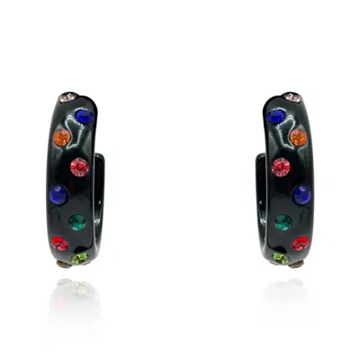Michael Nash Jewelry Women's Black Resin Stone Studded Hoop Earrings