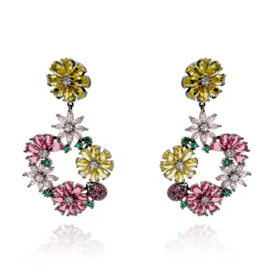 Michael Nash Jewelry Women's Black Rhodium Earrings With Multi Color Crystal Flowers