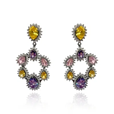 Michael Nash Jewelry Women's Black Rhodium Earrings With Multi Color Cubic Zirconium