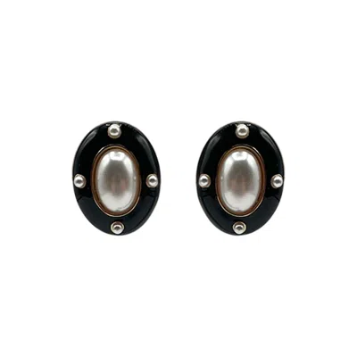 Michael Nash Jewelry Women's Black / Silver Black Enamel Oval Clip Earrings In Multi