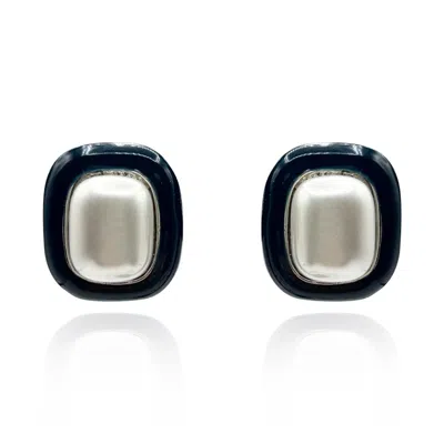 Michael Nash Jewelry Women's Black / White Belle Black Enamel And Pearl Clip On Earrings