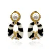 Michael Nash Jewelry Women's Black / White / Gold Clip On Doorknocker Earring With Pearl, Enamel, Gold, And Crystal Accen In Multi