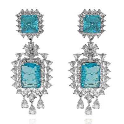 Michael Nash Jewelry Women's Blue Aquamarine Crystal Clip On Earrings In Rhodium Plated Brass