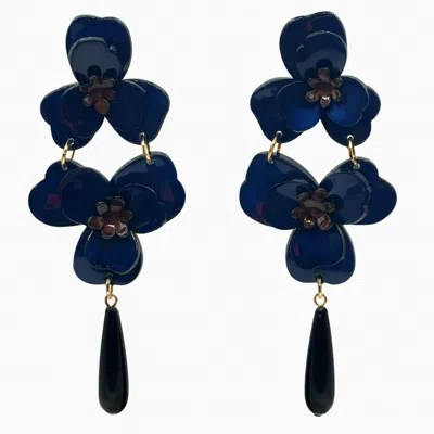 Michael Nash Jewelry Women's Blue Beth Navy Double Floral Resin Drop Earrings