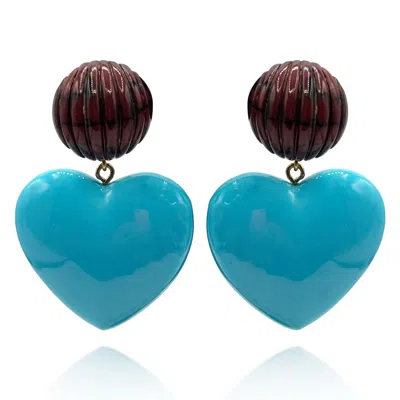 Michael Nash Jewelry Women's Blue / Brown Amour Carved Tortoise Clip Resin With Turquoise Heart Drop In Multi