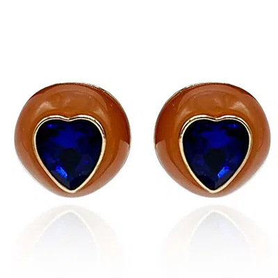 Michael Nash Jewelry Women's Blue / Brown Carnelian Resin With Sapphire Heart Crystal Stones In Multi