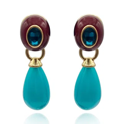 Michael Nash Jewelry Women's Blue / Brown Charlotte Brown And Turquoise Resin Pierced Removable Drop In Multi