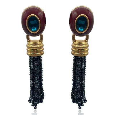 Michael Nash Jewelry Women's Blue / Brown Grace Chocolate Resin Earrings With Sapphire Faceted Glass Removable Drop