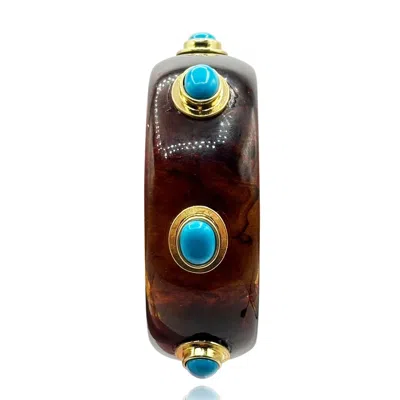 Michael Nash Jewelry Women's Blue / Brown Renee Bangle In Tortoise Resin And Turquoise Stones In Multi