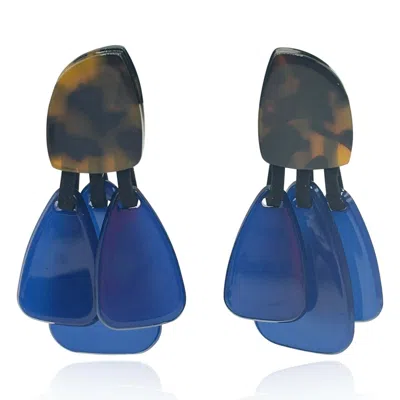 Michael Nash Jewelry Women's Blue / Brown Tortoise Resin Top Earrings With Blue Resin Drops