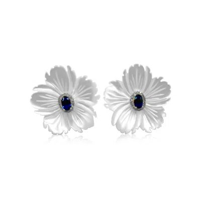 Michael Nash Jewelry Women's Blue Carved Mother Of Pearl Flowers With Cubic Zirconium Sapphire Center