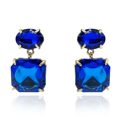 Michael Nash Jewelry Women's Blue Double Sapphire Stone Gold Plated Drop Earrings