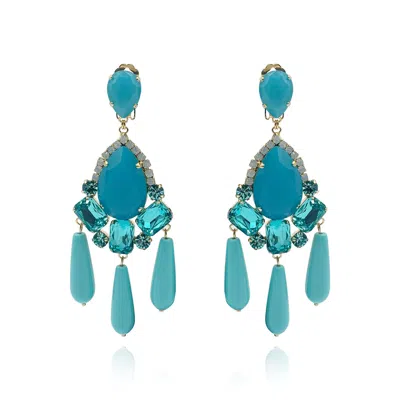 Michael Nash Jewelry Women's Blue Dramatic Aqua & Turquoise European Glass Clip-on Drop Earrings