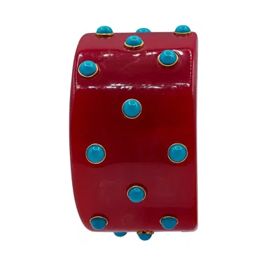 Michael Nash Jewelry Women's Blue / Gold Bella Red Carnelian Bangle With Turquoise Resin Stones In Multi
