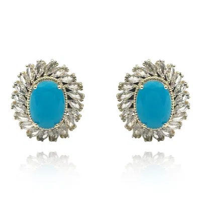 Michael Nash Jewelry Women's Blue / Gold Gold-plated Oval Faceted Bright Turquoise Clip-on Glass Earrings With Crystal Na In Multi