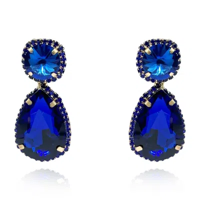 Michael Nash Jewelry Women's Blue / Gold Sapphire Pear Shape And Pave Drop Earrings In Multi