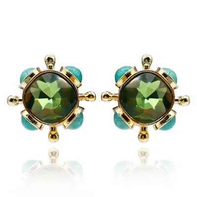 Michael Nash Jewelry Women's Blue / Green Peridot & Blue Chalcedony Clip On Sputnik Earrings In Multi