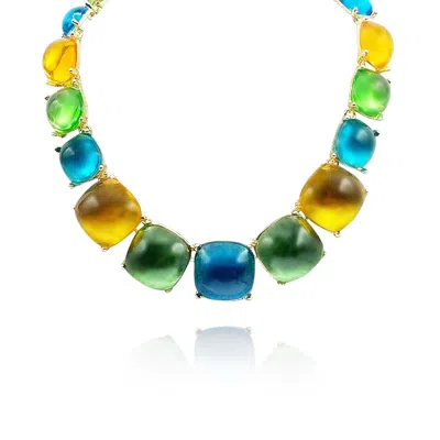 Michael Nash Jewelry Women's Blue / Green / Yellow Multi Color Cushion Shaped Resin Necklace