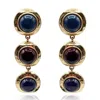 Michael Nash Jewelry Women's Blue / Grey / Gold Flora Three Stone Lapis And Carnelian Resin Pierced Earrings In Multi