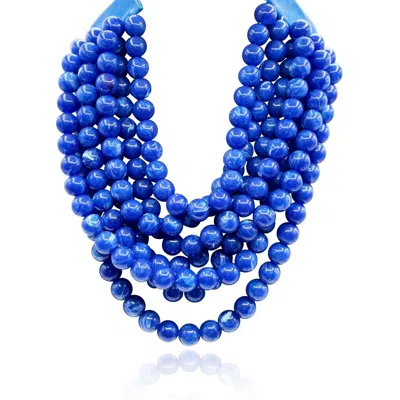 Michael Nash Jewelry Women's Blue Lapis Resin Multi Strand Necklace With Vegan Adjustable Clasp