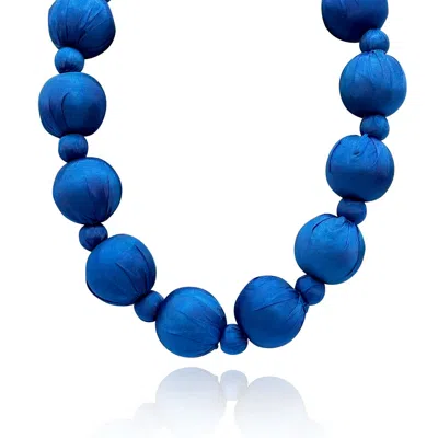 Michael Nash Jewelry Women's Blue Large Cobalt Silk Covered Wood Bead Necklace