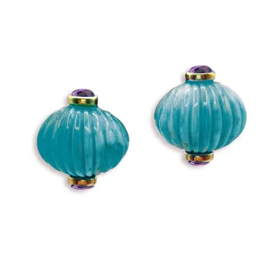 Michael Nash Jewelry Women's Blue Luisa Carved Turquoise And Amethyst Resin Clip Earrings