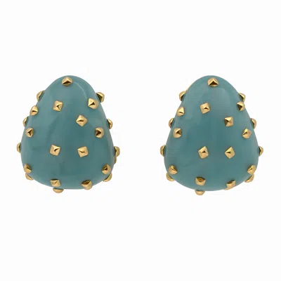 Michael Nash Jewelry Women's Blue Maristella Aqua Studded Resin Pierced Hoop Earrings