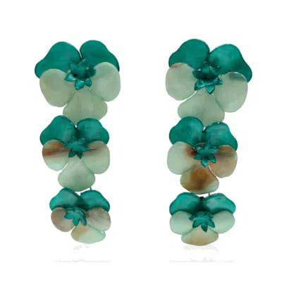 Michael Nash Jewelry Women's Blue Meadow Triple Teal Floral Drop Earrings In Multi
