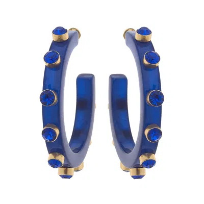 Michael Nash Jewelry Women's Blue Navy Translucent Resin Hoop Earrings With Sapphire Crystal Accents