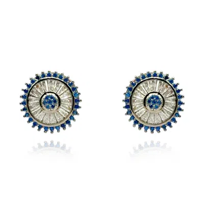 Michael Nash Jewelry Women's Blue / Neutrals Crystal Baguette And Sapphire Crystal Clip-on Button Earrings