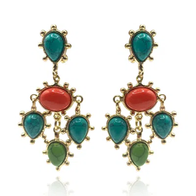 Michael Nash Jewelry Women's Blue / Orange Clip On Earrings With Turquoise And Coral Pear And Oval Drops In Multi
