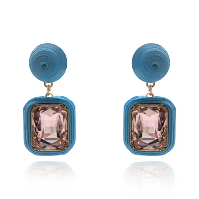 Michael Nash Jewelry Women's Blue / Pink Blue Silk-wrapped Light Rose Glass Stone Earrings In Multi