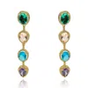 Michael Nash Jewelry Women's Blue / Pink / Gold Multi-color Oval And Pear Shape Drop Earring Set In Gold Plated Brass In Multi