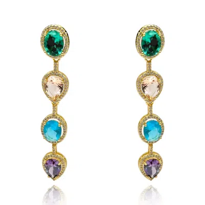 Michael Nash Jewelry Women's Blue / Pink / Gold Multi-color Oval And Pear Shape Drop Earring Set In Gold Plated Brass