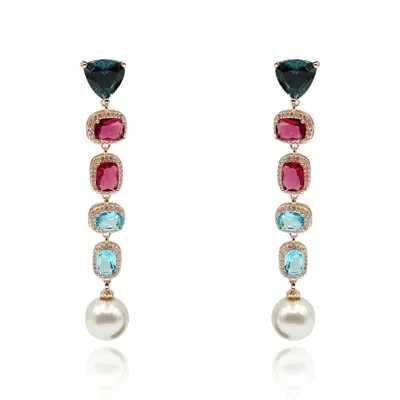 Michael Nash Jewelry Women's Blue / Pink / Purple Multi Color And Pearl Drop Hanging Earrings