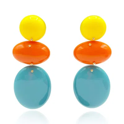 Michael Nash Jewelry Women's Blue / Pink / Purple Triple Drop Resin Yellow And Orange And Turquoise Drop Earrings