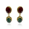 Michael Nash Jewelry Women's Blue / Red Brass Clip On Earrings With Faceted Ruby And Faceted Emerald In Multi
