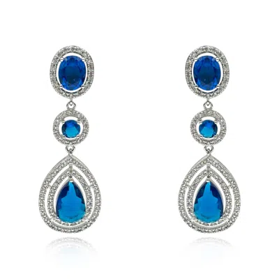 Michael Nash Jewelry Women's Blue Sapphire And Diamond Cubic Zirconium Triple Drop Clip-on Earrings