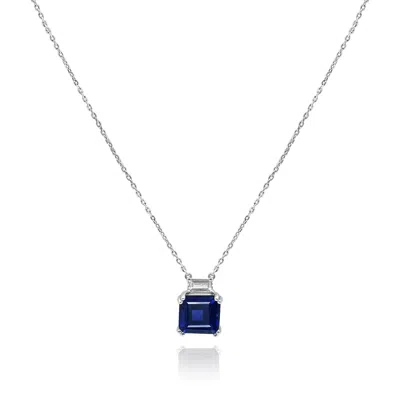 Michael Nash Jewelry Women's Blue Sapphire Cubic Zirconium Cushion Pendant - Sterling Silver Chain