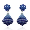 Michael Nash Jewelry Women's Blue Sapphire Faceted  Glass Bead Clip On Drop Earrings