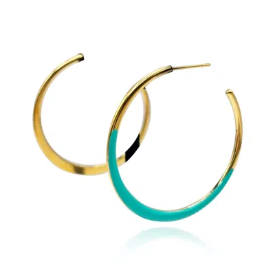 Michael Nash Jewelry Women's Blue Turquoise And Gold Enamel Hoop Earrings