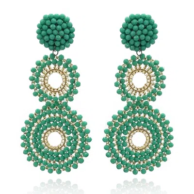 Michael Nash Jewelry Women's Blue Turquoise And Gold Glass Clip On Boho Drop Earrings