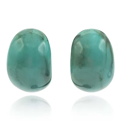 Michael Nash Jewelry Women's Blue Turquoise Marbled Resin Semi Hoop Clip On Earrings