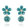 Michael Nash Jewelry Women's Blue Turquoise Rattan Floral Earrings With Pearl Studded Drops In Blue